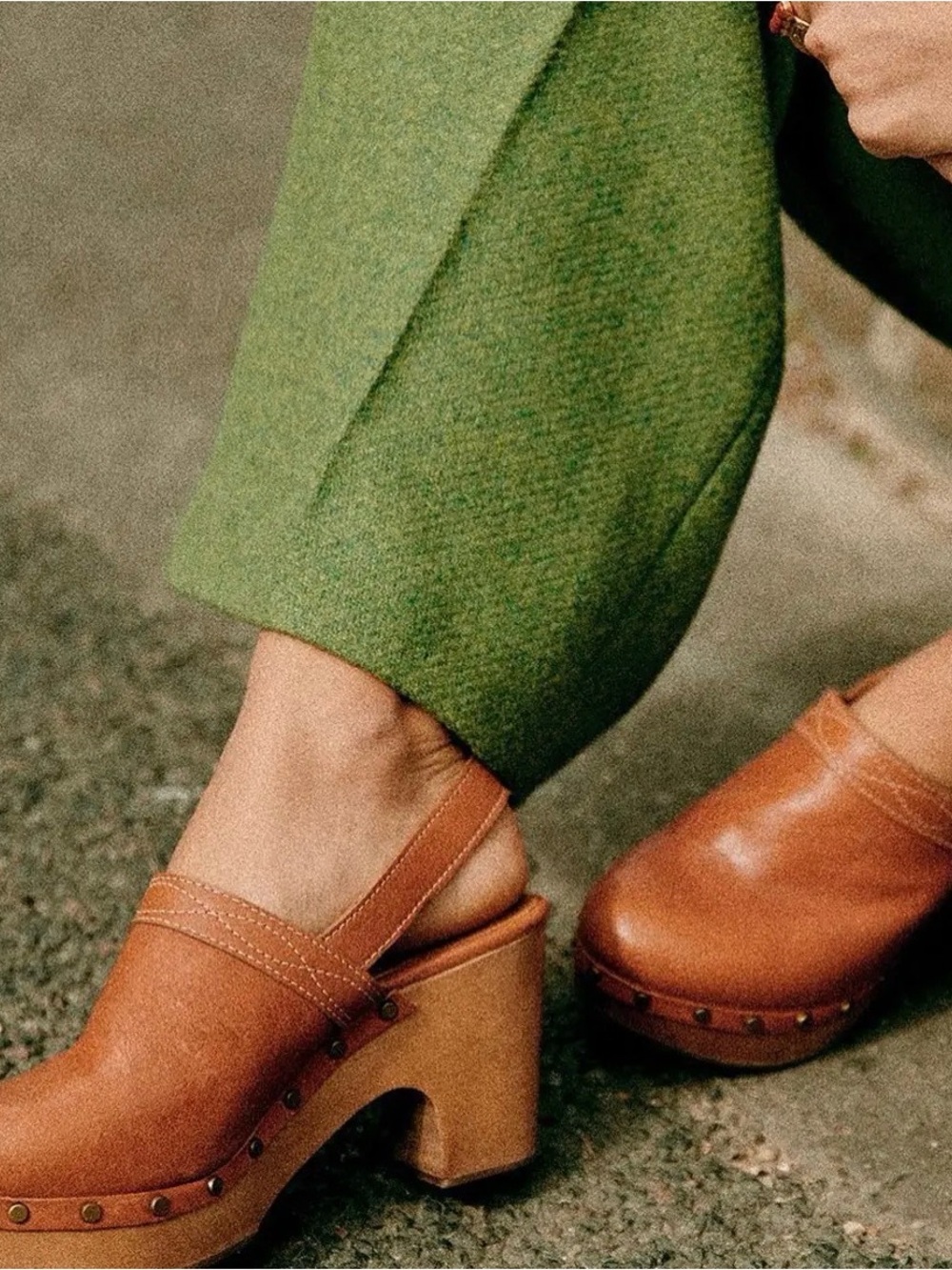 Sezane Taylor Leather Clogs Heels with Slingback Strap - Picture 1 of 6